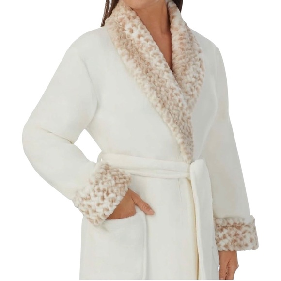 Carole Hochman Robe Womens Medium White Leopard Mid Length Shawl Collar - Picture 1 of 12